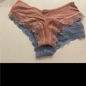 NWT 2 VICTORIA’S SECRET SIZE XS CHEEKY PINK SATIN AND BLUE LACE PANTIES PACK